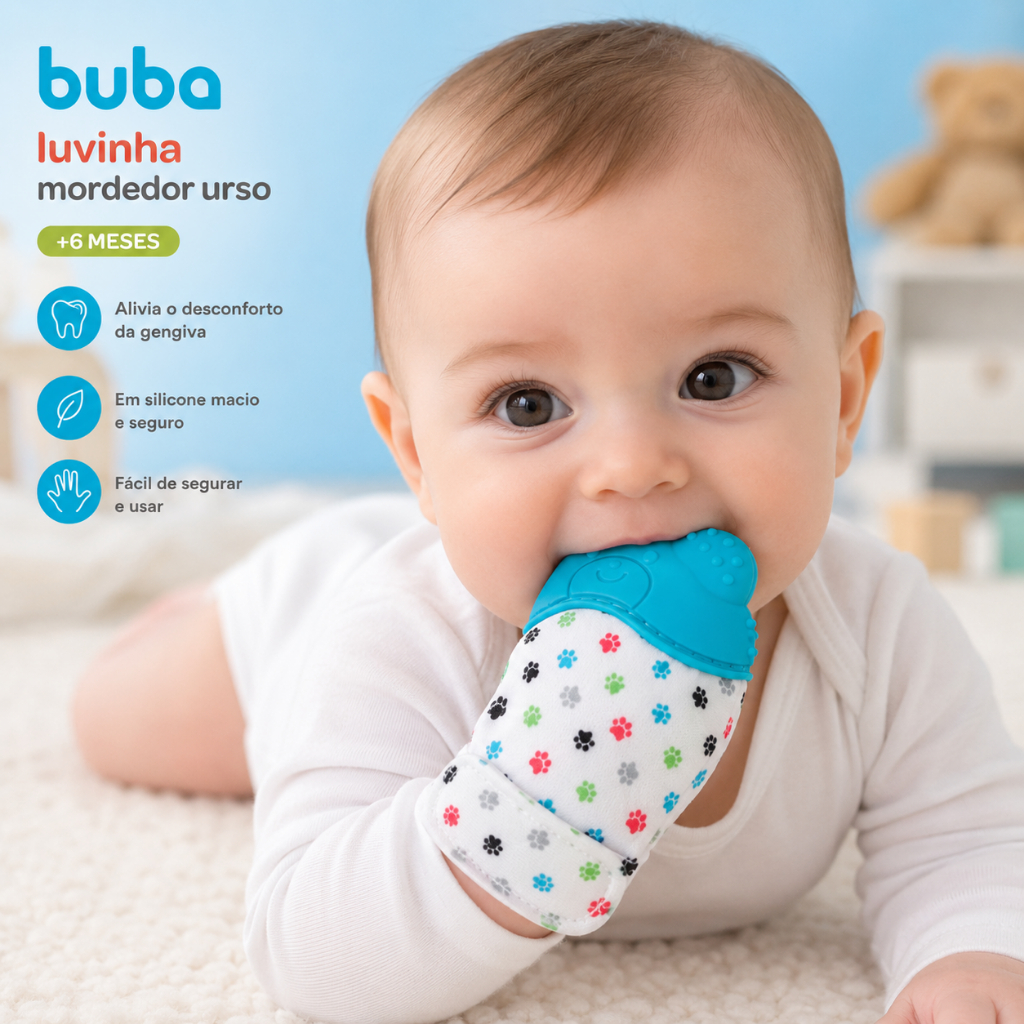 Luvinha Mordedor Infantil Buba Urso Silicone Bebê +6m - Rosa ou Azul