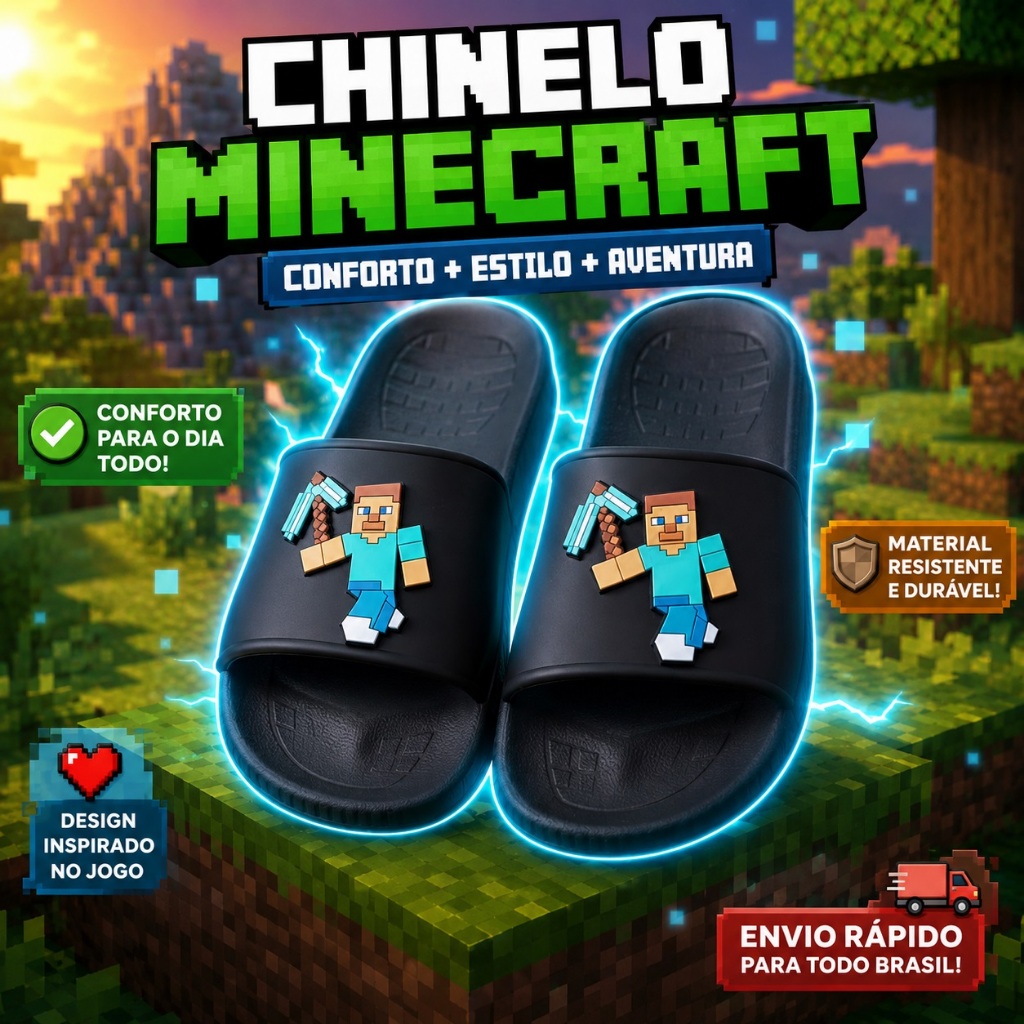 CHINELO NUVEM SLIDE MENINO PERSONAGEM GAMER CASUAL E ESTILOSO