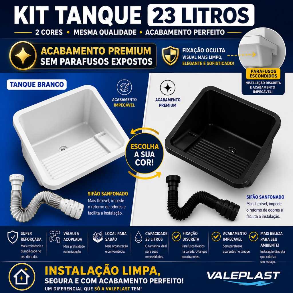 Tanque Plástico Resistente P/ Lavar Roupa + Kit Instalação