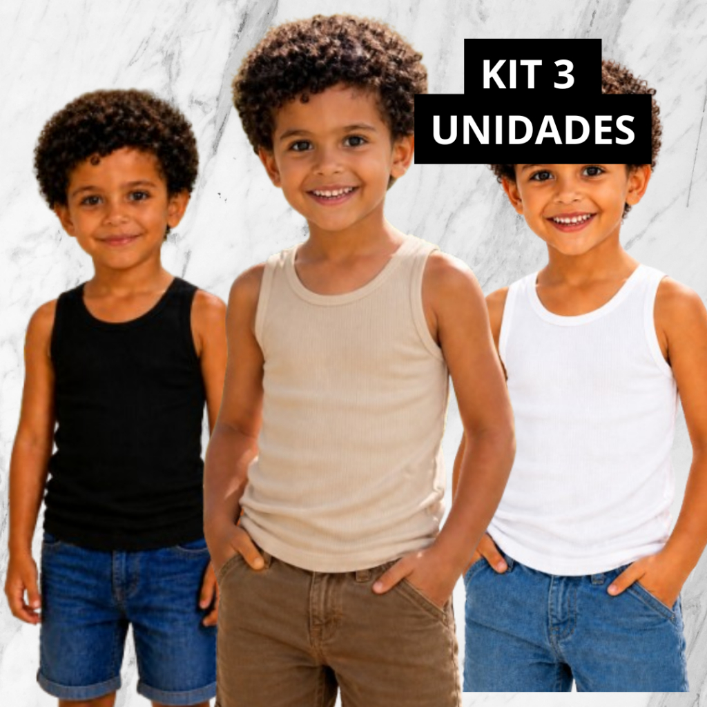 Kit 3 Regatas Canelada Menino Estilo Americano Luxo Ribana Macia Não desbota  2 ao 12