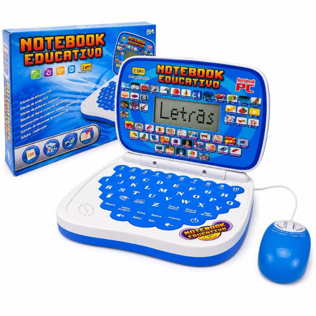 Notebook Laptop Infantil Bilíngue Educativo Com Mouse Aprende Inglês