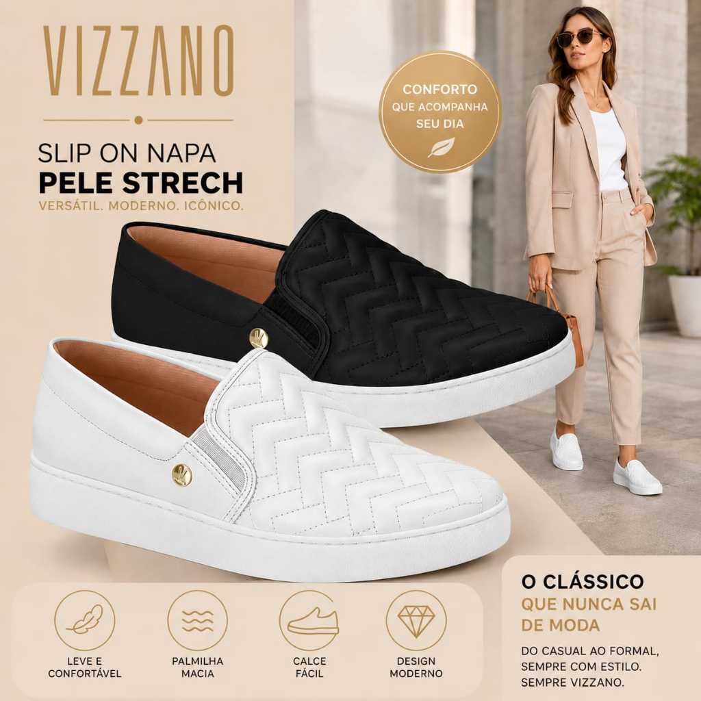 Sapato Slip On Vizzano Feminino Casual Napa Macio Sem Cadarço Confortável
