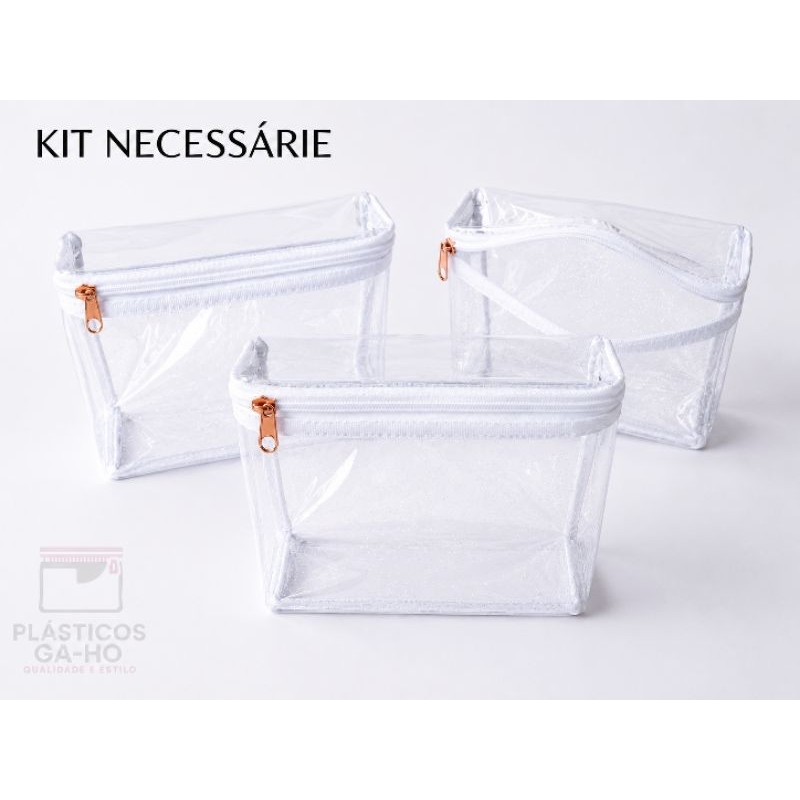 Kit 05 Estojo Necessaire Pvc Transparente Com Zíper Para melhor utilidade nas viagens 18x15x5