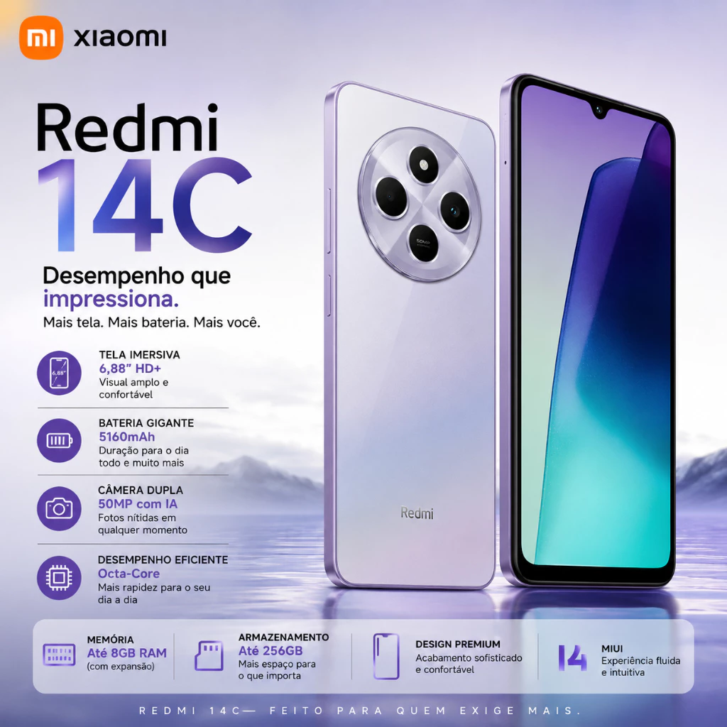 Xiaomi Redmi 14c 256gb 8gb Ram Dual Sim Celular Cor Roxo