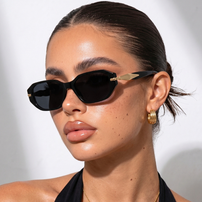 Óculos de Sol Premium Preto e Dourado Quadrado Em Alta Retro Vintage Classico uv