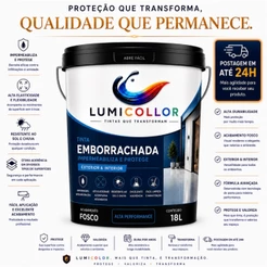 Tinta Emborrachada Impermeável LumiCollor 4kg-18Kg Lavável Parede - Reboco - Laje Super Proteção