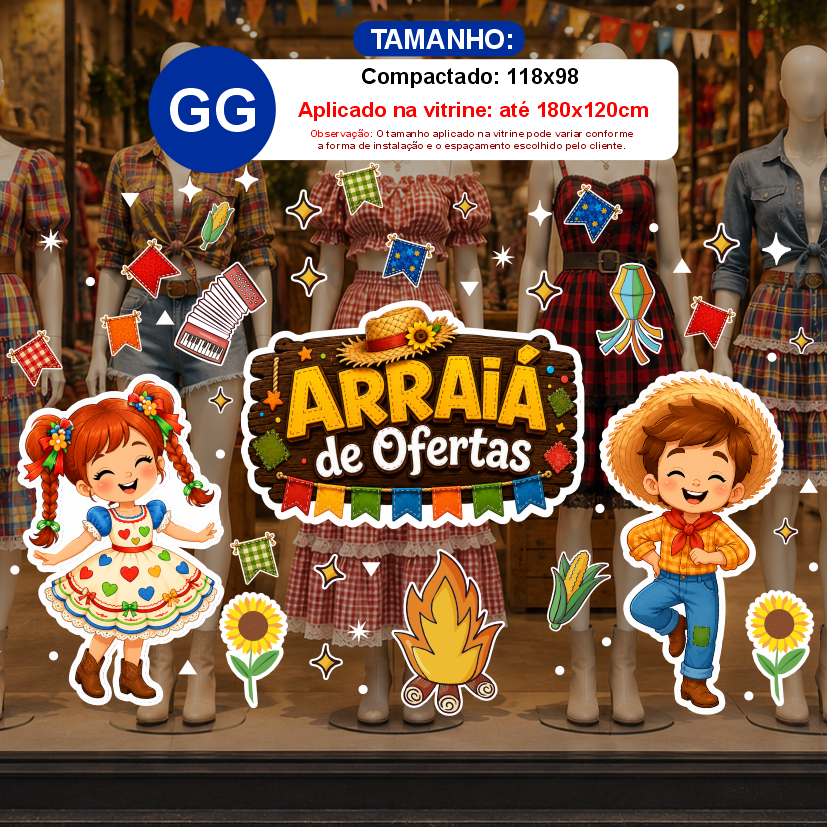 Detalhes do Adesivo Vitrine Festa Junina Arraiá de Ofertas Loja Roupa Decoração São João Colorido