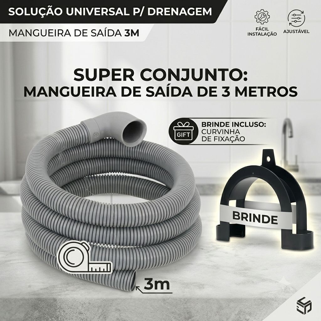 Mangueira Saída Dreno Máquina Lavar 3 METROS UNIVERSAL 28 MM Lavadoras Compativel Reforçada — imagem 2 de 2