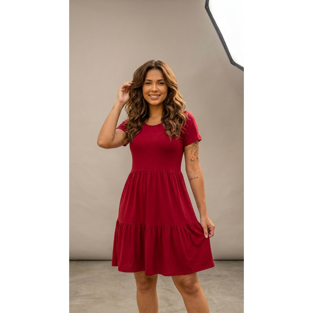 Detalhes do CHARLOTTE MODAS Vestido 3 marias curto viscolycra feminino casual dia a dia