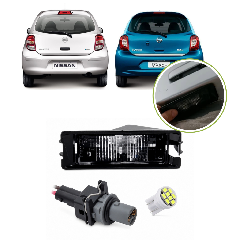Lanterna de Placa para Nissan March 2011 a 2020 Adaptação