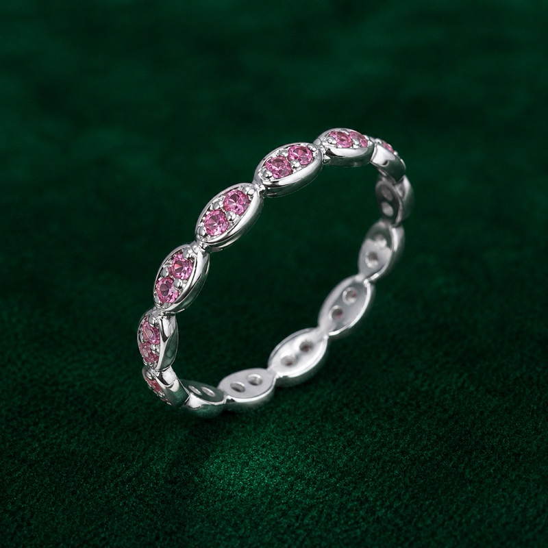 Anel Prata 925 Cravejado Rosa Feminino e Sofisticado