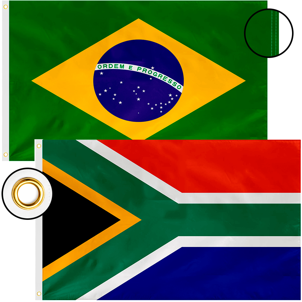 Bandeira do Brasil + África do Sul em Tamanho Grande 150x90cm em Poliéster Dupla Costura com Ilhós