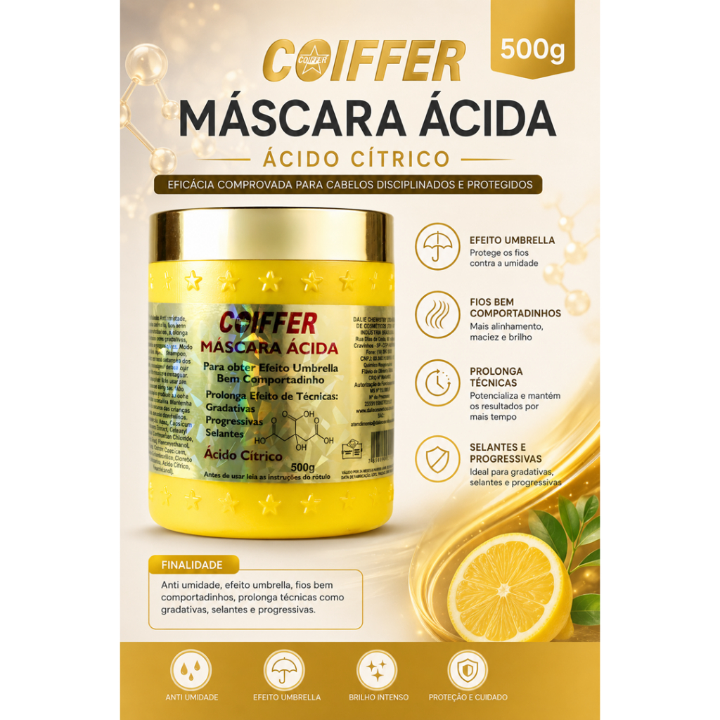 Coiffer Mascara Acida Prolonga os fios Lisos Pos Selante Pos Progressiva 500g