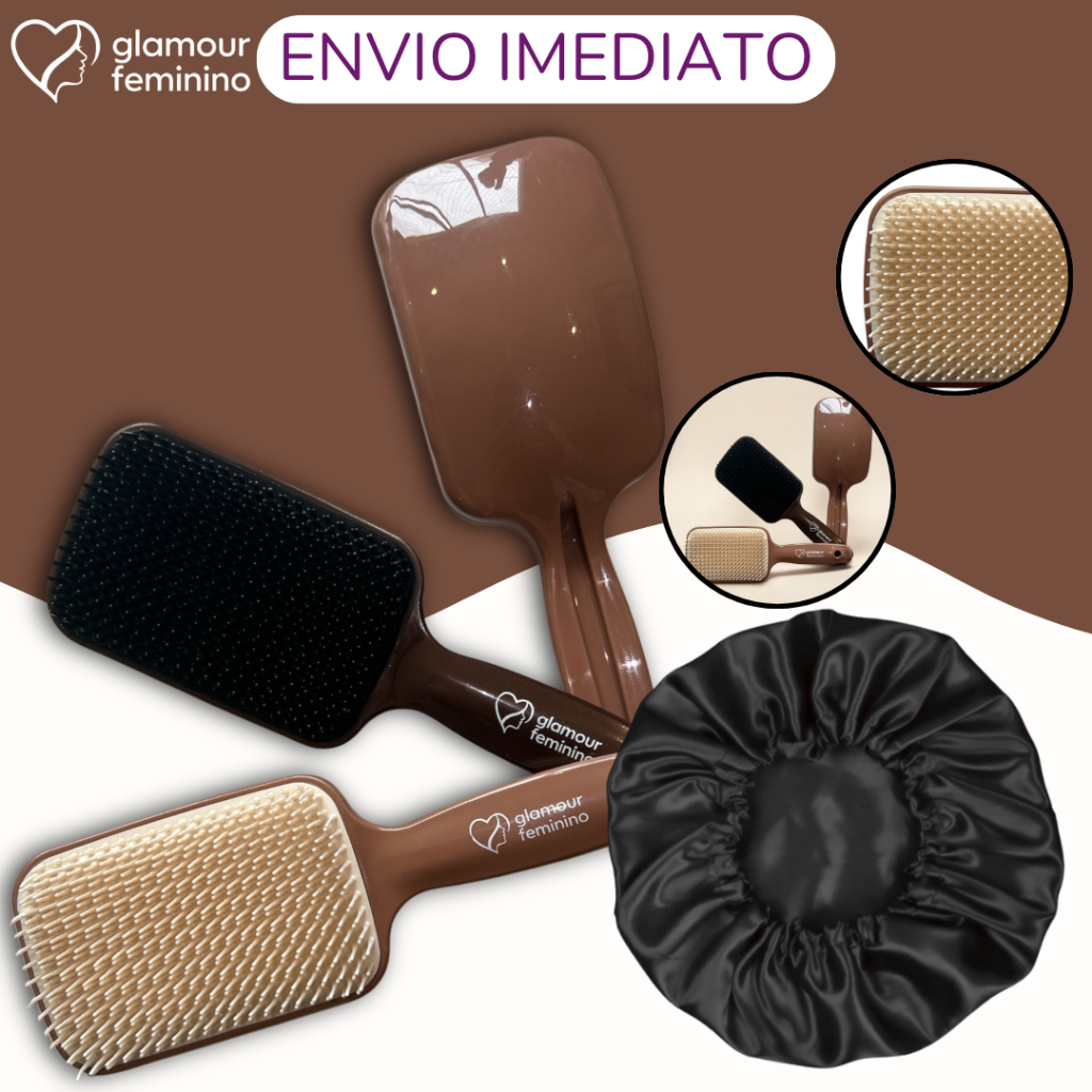 Escova Raquete PremiumFlex + Touca Cetim - Pra Cabelo - Para Desembaraçar Cabelos -Glamour Feminino