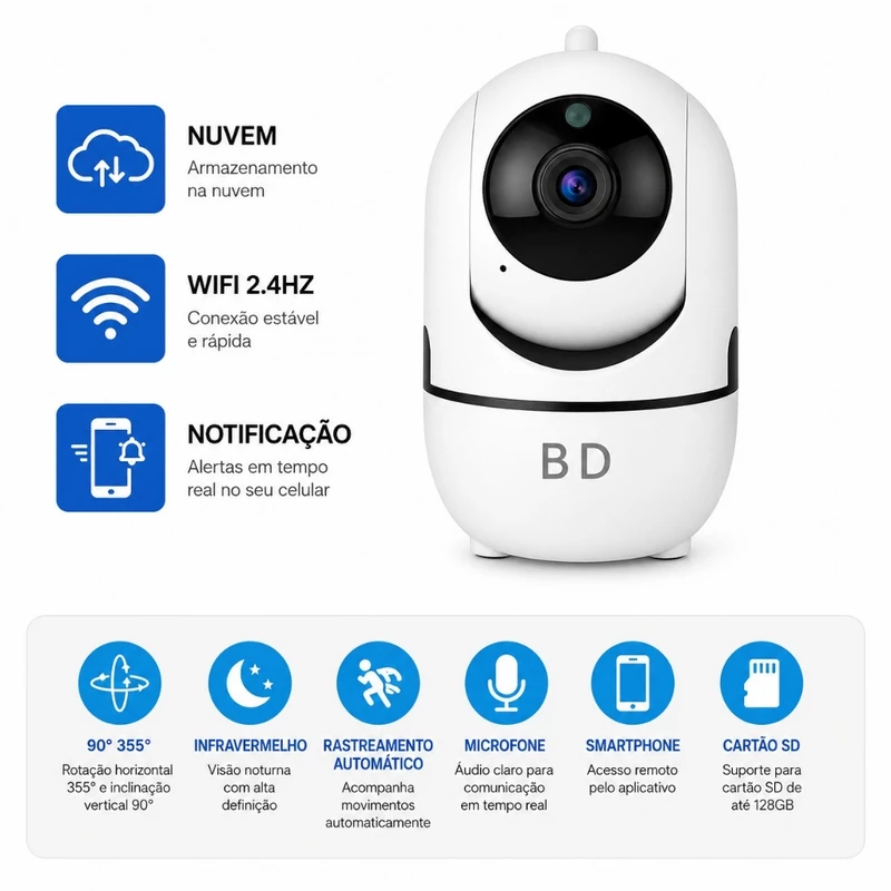Babá Eletrônica Wi-Fi 1080p com Visão Noturna Infravermelho e Microfone — foto 6