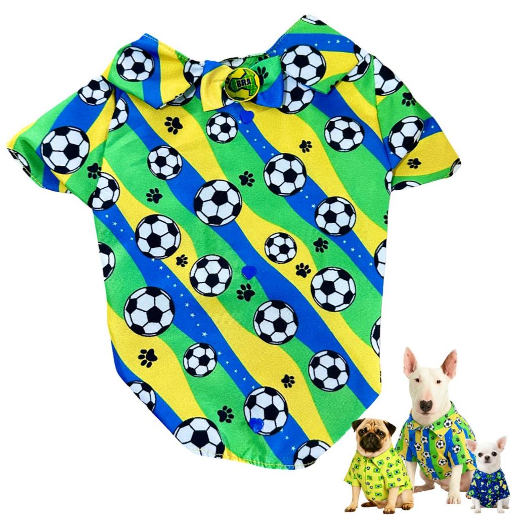 Roupa Roupinha Pet Para Cachorro Grande Médio e Pequeno Cães Camisa Brasil Torcedor Copa Mundo