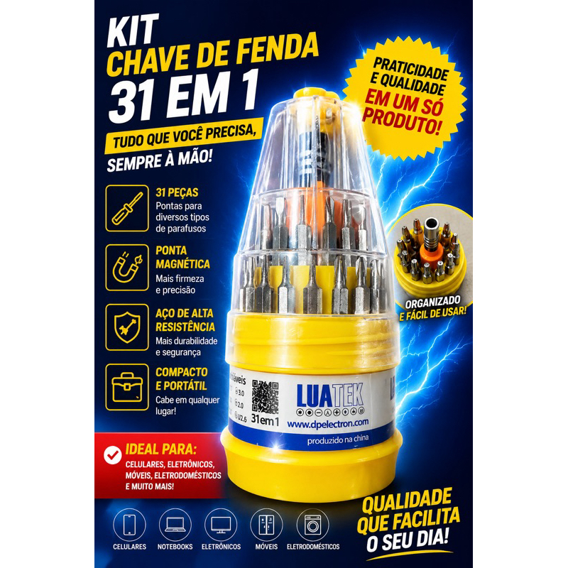 kit ferramentas de precisão manuais Luatek 31 Unidades Alen Torx Fendas