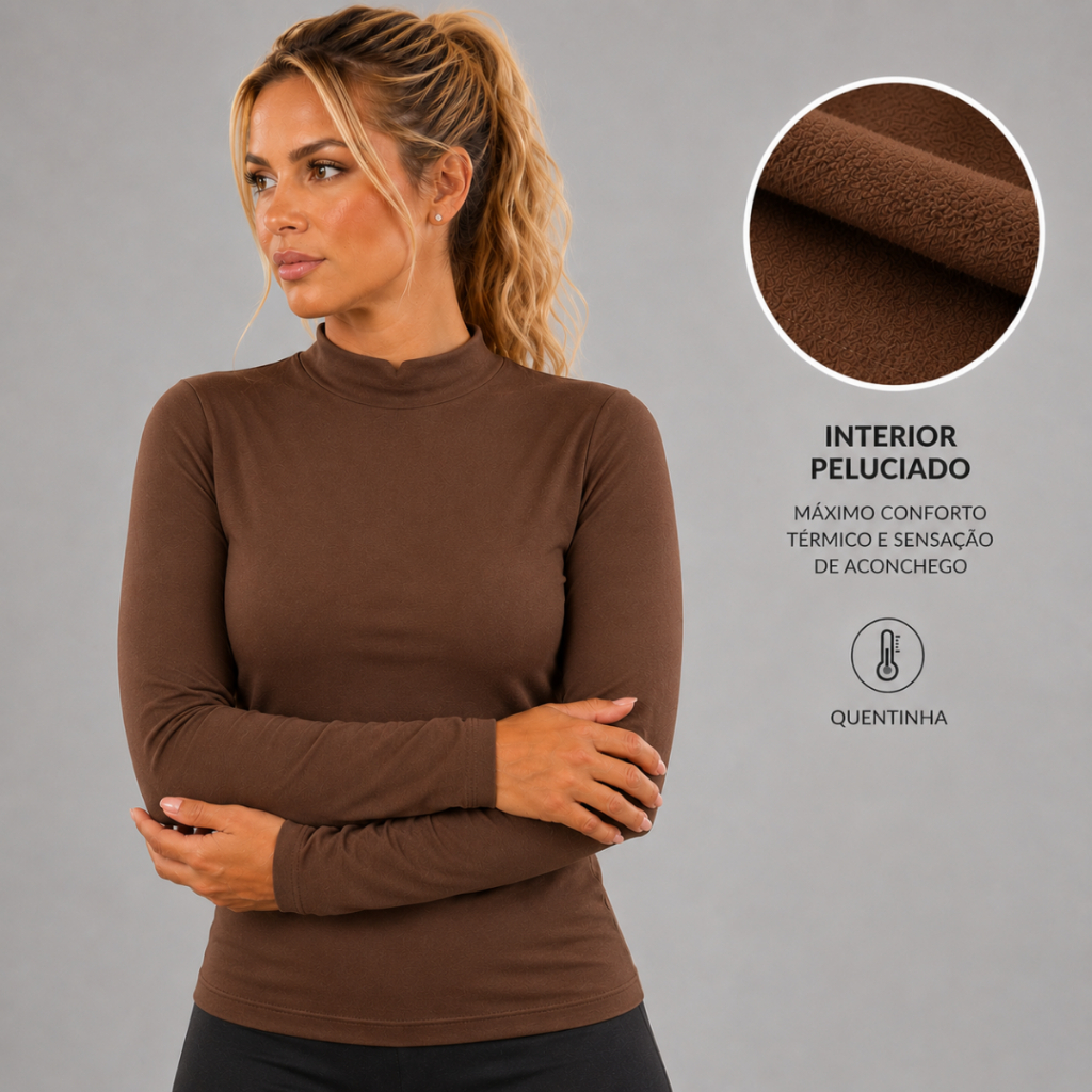 Blusa Térmica Feminina Peluciada Inverno Segunda Pele Gola Média Quentinha Inverno