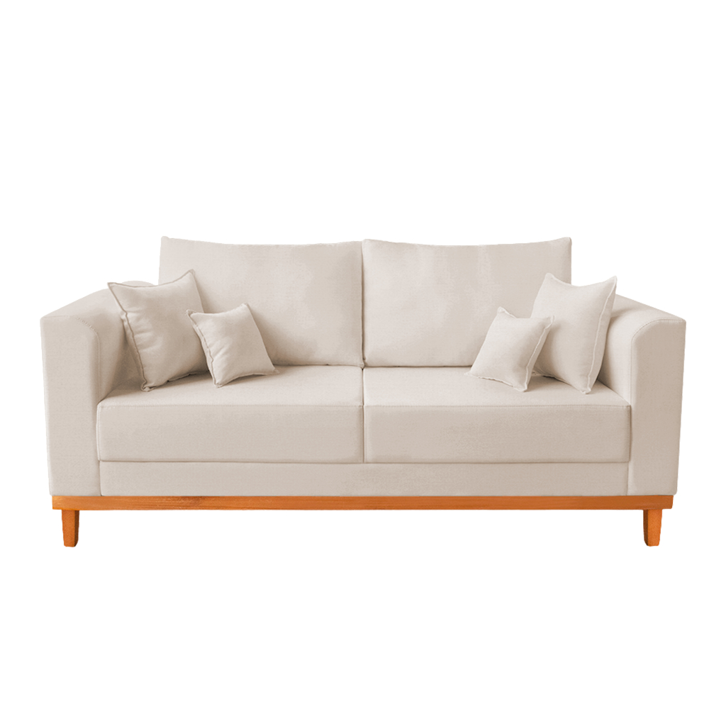 Sofá 3 Lugares Retro Sala de Estar Beny Linho Bege Ilumini Deccor