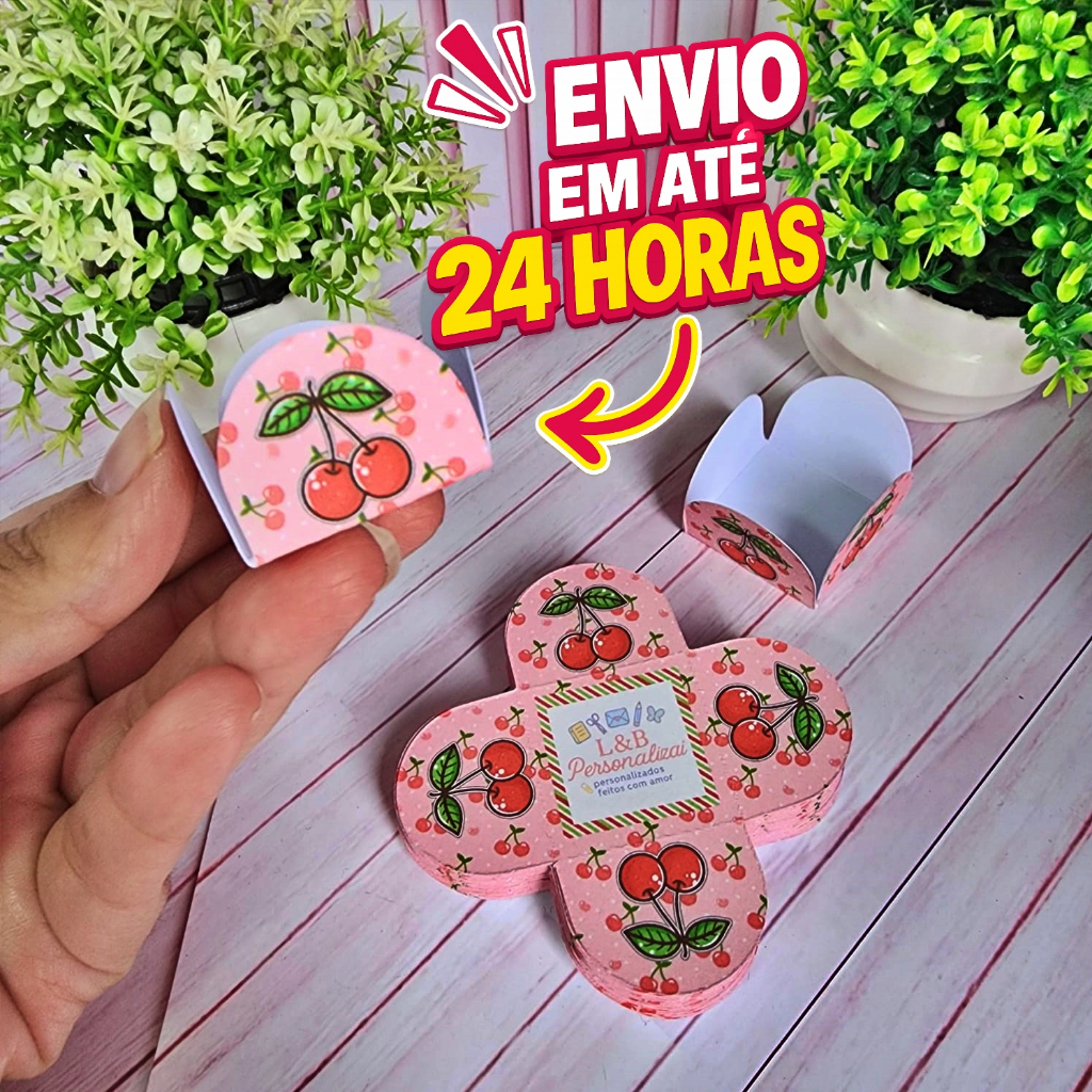 Forminha de Doces Cerejinha Personalizada no Tema /Lembrancinha de Festa /Aniversário Rosa