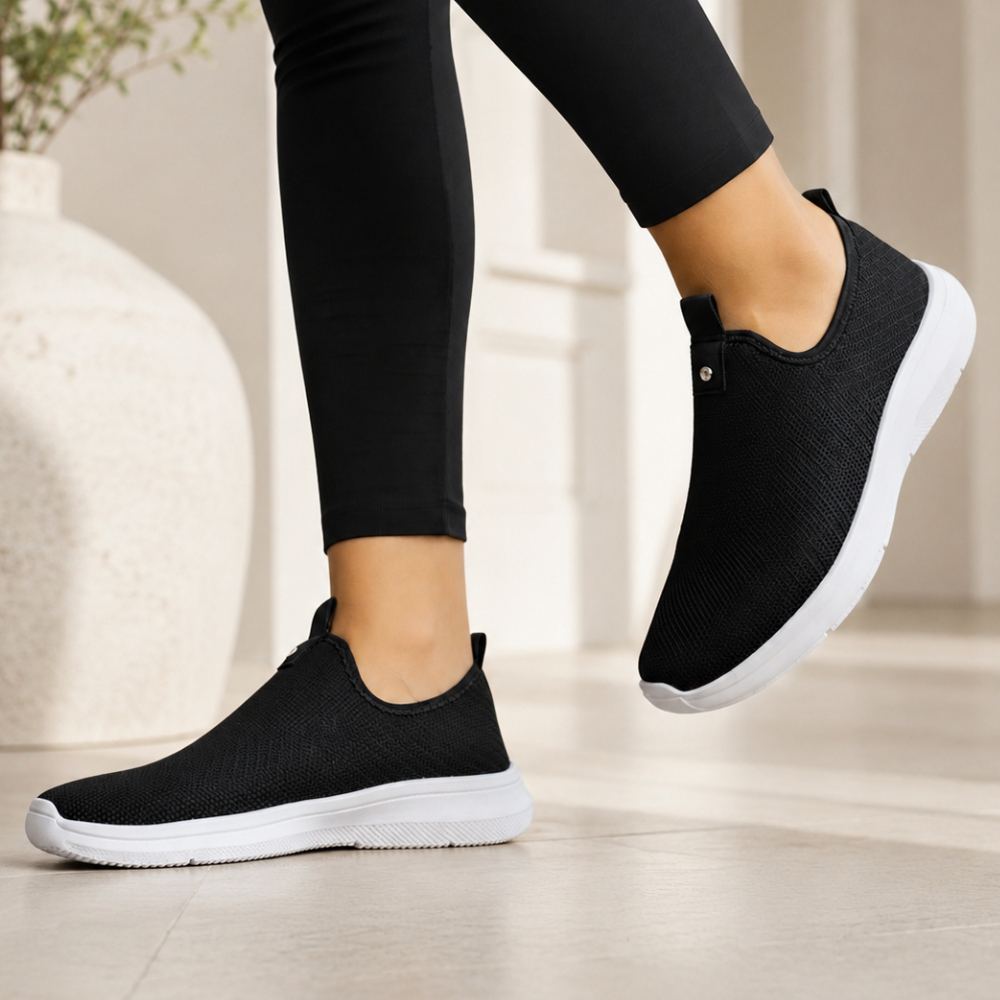 Tênis Meia Feminino Casual Confortável Preto Sem Cadarço Calce Fácil p/ Academia Caminhada