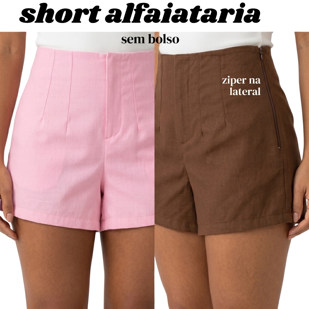 Short Alfaiataria Cintura Alta Feminino com Zíper Lateral Elegante e Confortável Modelo Social
