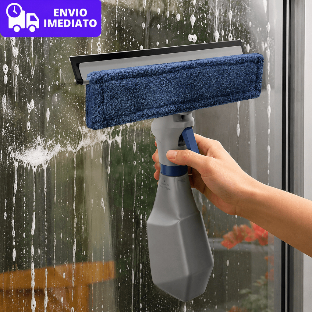 Mop Spray Limpa Vidros 3 em 1 com Reservatório e Microfibra Limpeza Geral Vidro Janela Util Clean