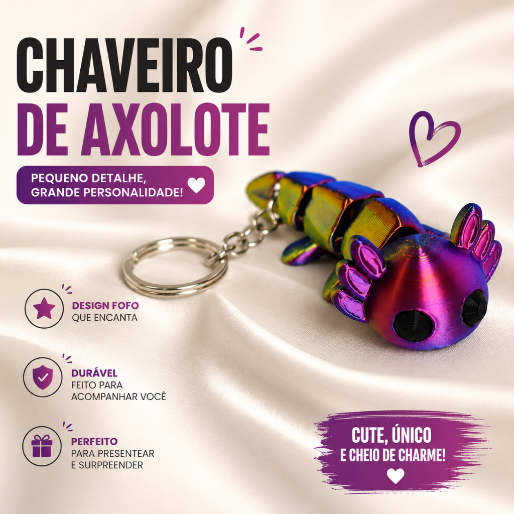 Chaveiro de Axolote Articulado - Anti Stress Fidget Viral TikTok