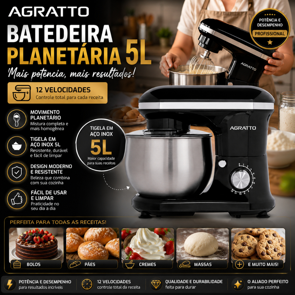 Batedeira Planetaria Supremma Abpi1i-02 5l 700w Agratto 220v