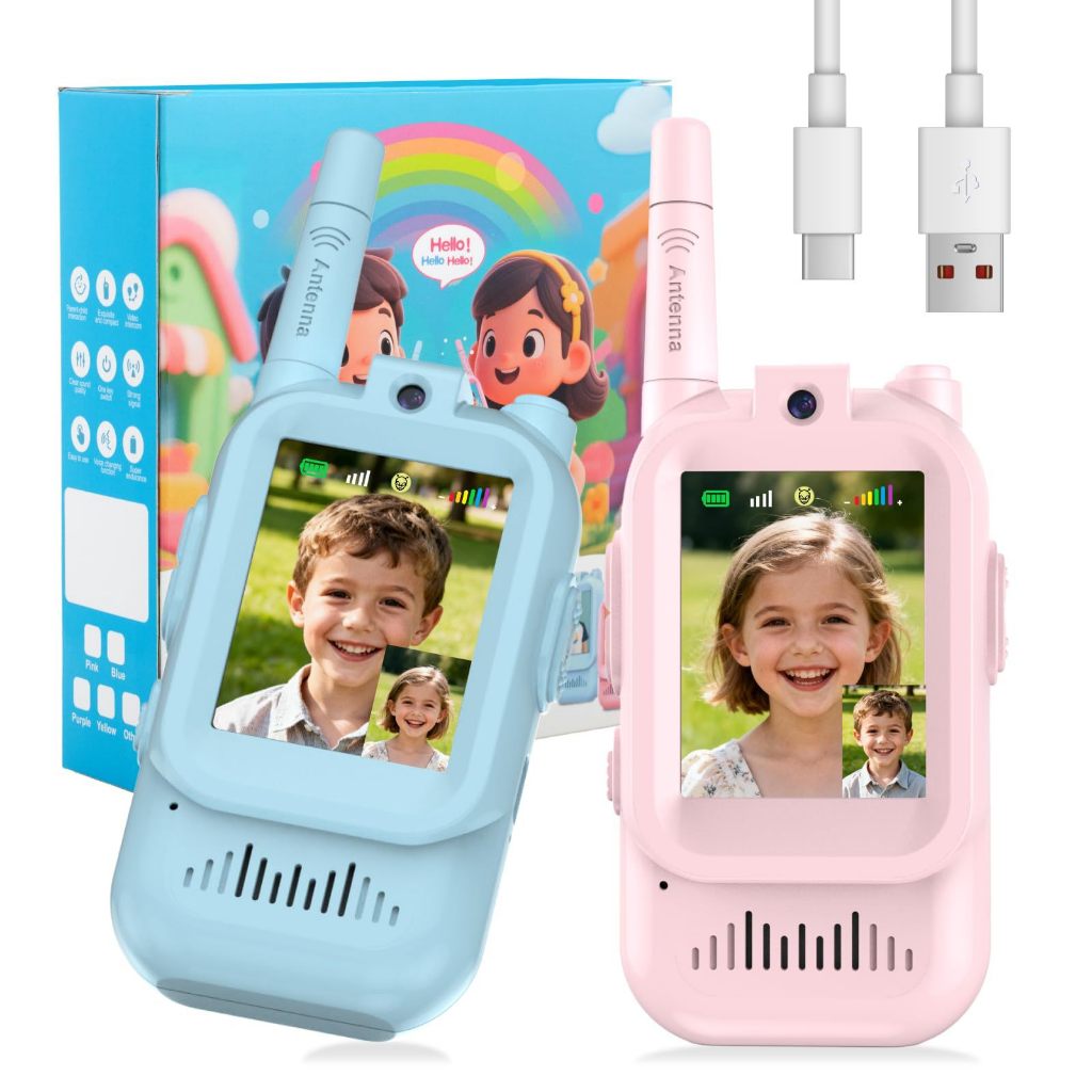Walkie-Talkie De Vídeo Infantil , Pacote Com 2 Conversor De Voz De Tela E Bate-Papo Em Tempo Real , Presentes De Longo A