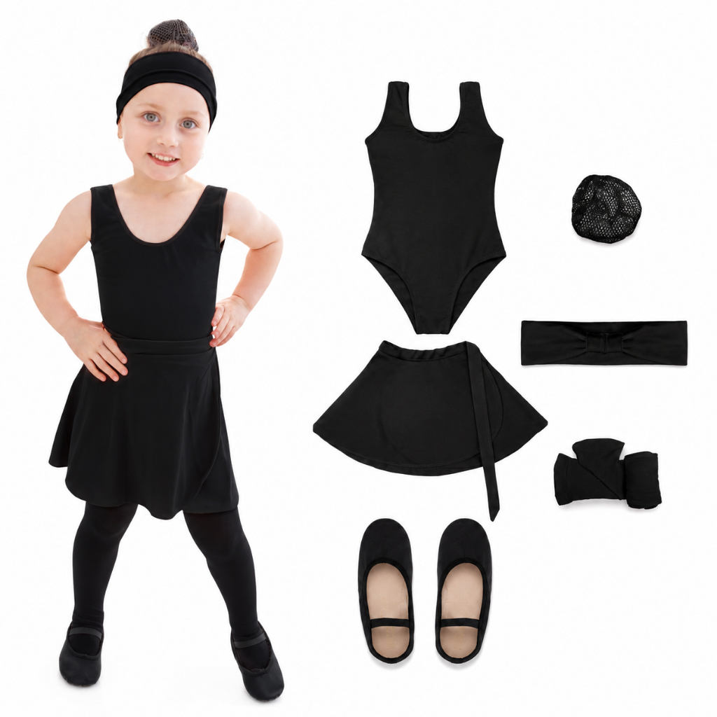 Kit Preto Infantil Ballet Suplex Baby Class Preto 6 Itens