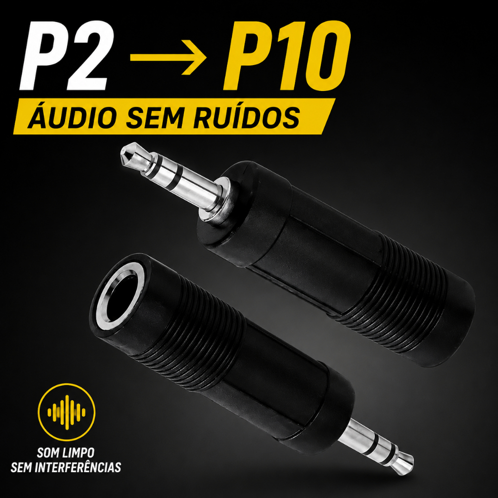 Adaptador P2 Para P10 Áudio Profissional 3.5mm Para 6.35mm Macho Fêmea Para Caixa Mesa Som