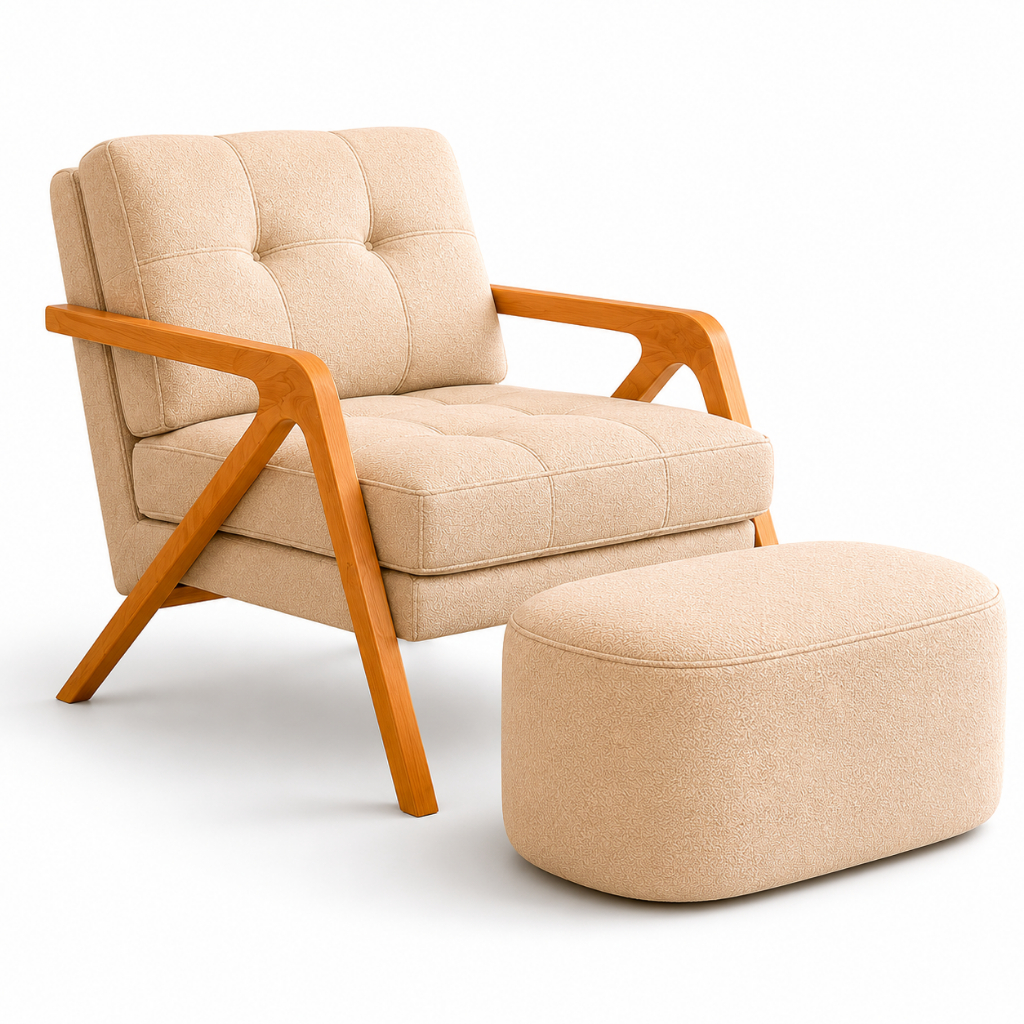 Kit Cadeira Poltrona Decorativa Com Puff Oval Para Sala Recepção Escritório Confortável Moderna Elegante Premium Luxo
