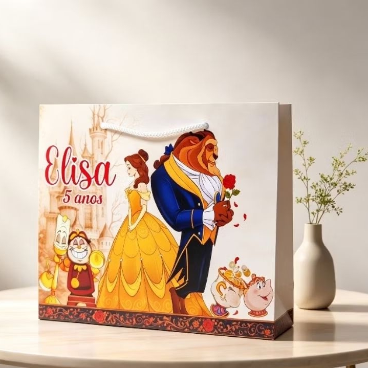 Sacolinha Bela e a Fera Personalizada para Festa Infantil | Lembrancinha Aniversário Fazemos qualquer tema pegue e monte
