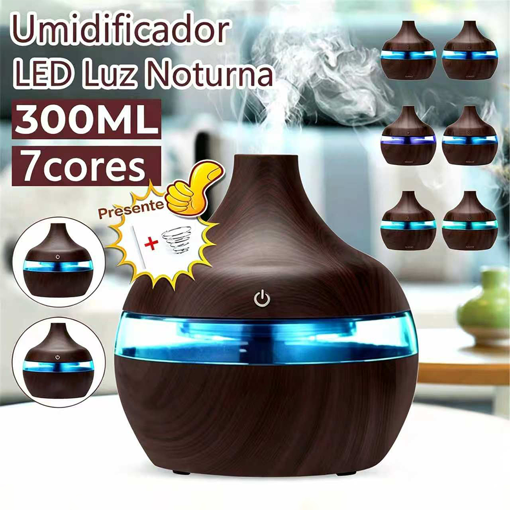 Umidificador De Ar Madeira Ultrassônico Difusor De Aromatizador Usb Com Led Purificador De Ar