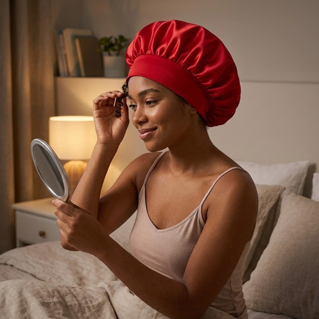 Touca Para Dormir Cetim Vermelho Faixa Simples Mantém Hidratação Fios  Saia do Frizz - Envio Imediato
