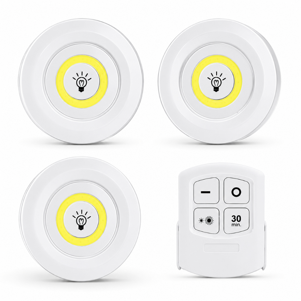 Kit 3 Lâmpada Luminária Led Spot Adesivo Sem Fio Controle Remoto