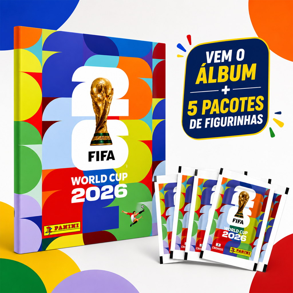 Álbum Da Copa + 5 Pack De 7 Figurinhas Adesivas Copa Do Mundo 2026 Fifa Capa Mole Panini Oficial