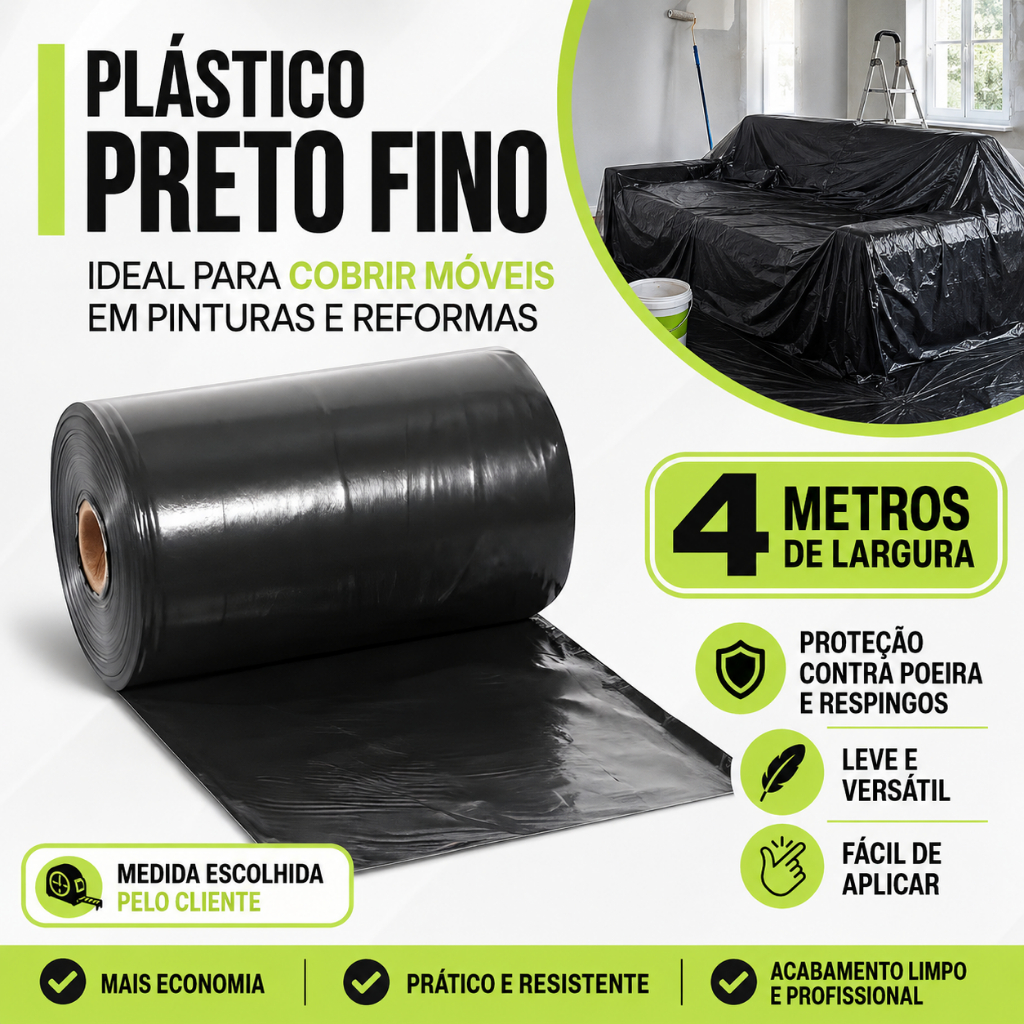 Lona Plástica Preto Multiuso Cobrir Móveis Obra Pintura Reforma Proteção Poeira Forro Embalagens