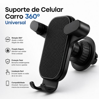Suporte de Celular Carro 360º Giratório Universal Multifuncional Ventilacao Ar Condiciona…
