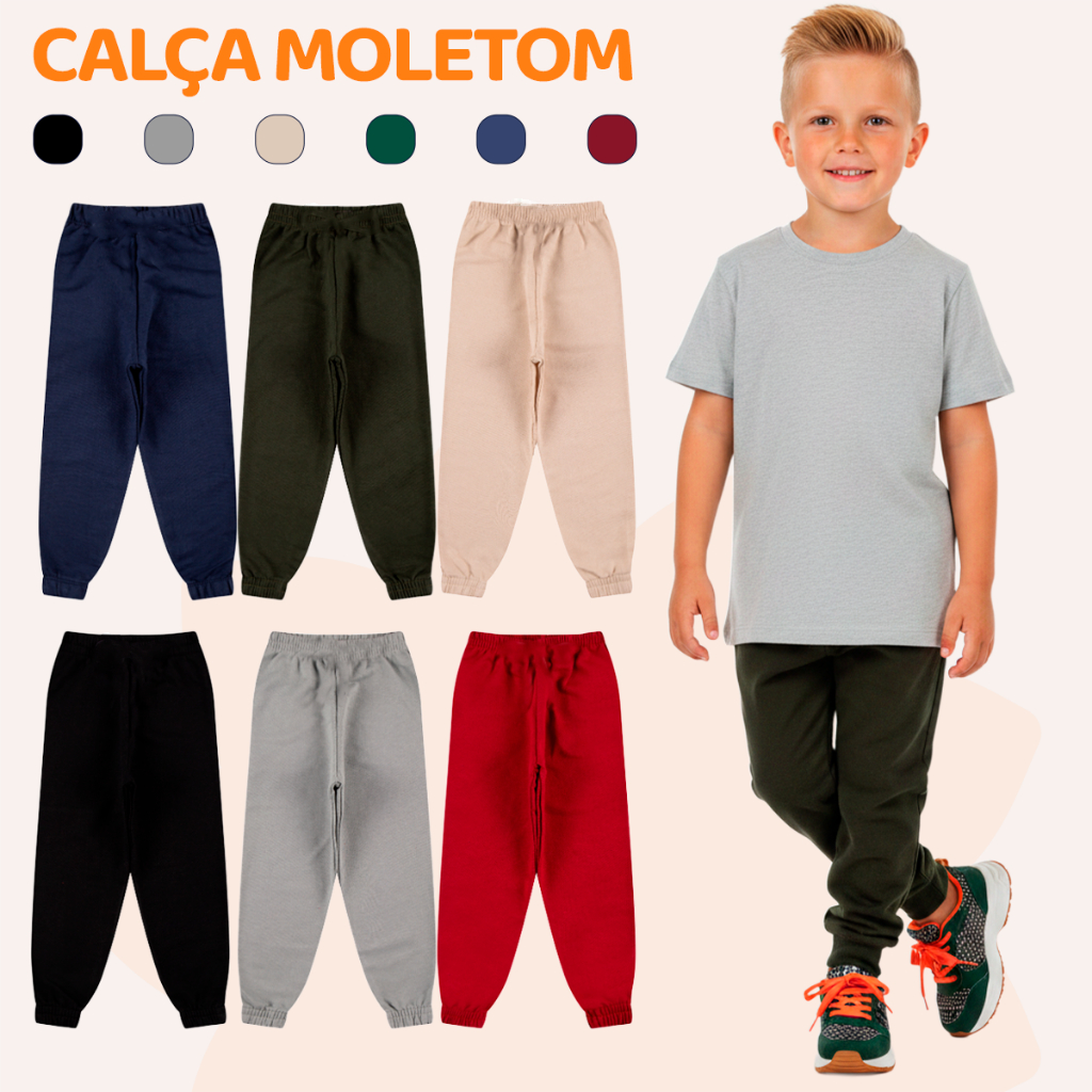 Kit 4 Calça Moletom Infantil Menino Peluciada Masculina Bebe Masculino Inverno Frio com Punho em Ribana