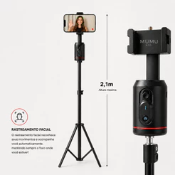 Tripé Suporte para Celular Inteligente 2,1m Rotação 360° com Rastreamento Facial iPhone Android