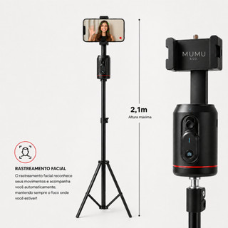 Tripé Suporte para Celular Inteligente 2,1m Rotação 360° com Rastreamento Facial iPhone Android