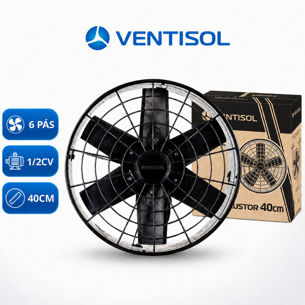 Ventilador Axial Exaustor 40cm Industrial 1/2CV Alta Vazão 5000m³/h Ventisol Serviço Pesado
