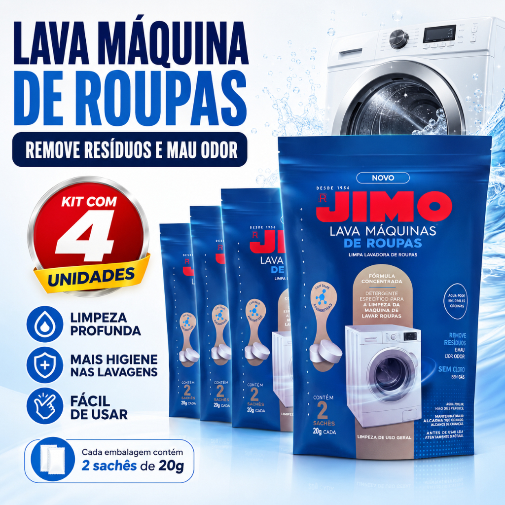 Kit 4 Jimo Lava Máquina Roupas Pastilhas Limpeza Tambor Remove Odor Sem Cloro