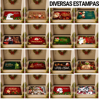 Tapete de Natal Entrada de Porta de Casa Antiderrapante Decorativo Diversas Estampas
