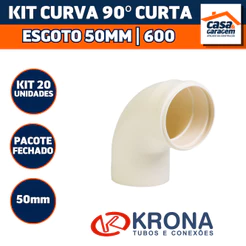 Kit Com 20 Curva 90° Curta Esgoto 50mm 600 Krona Conexão PVC