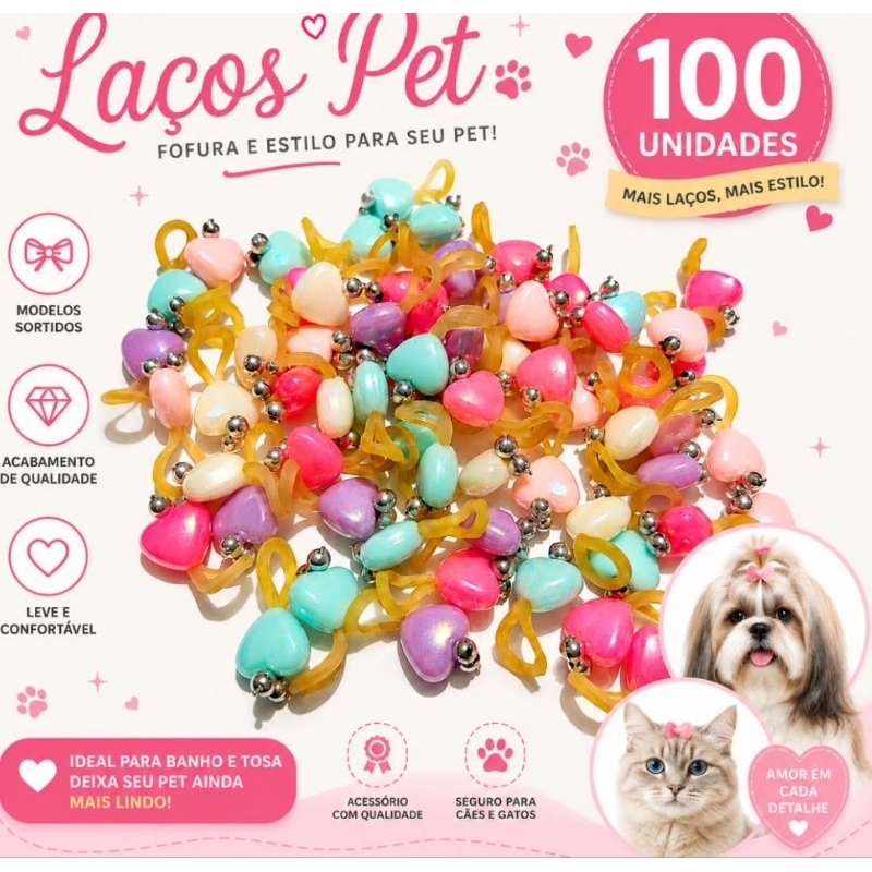 100 Uni Ponto de Luz Pet para Penteado Pet Laços Pet Joinhas Pet Perolas 8mm Biju Pet Banho e Tosa Enfeite para cachorro