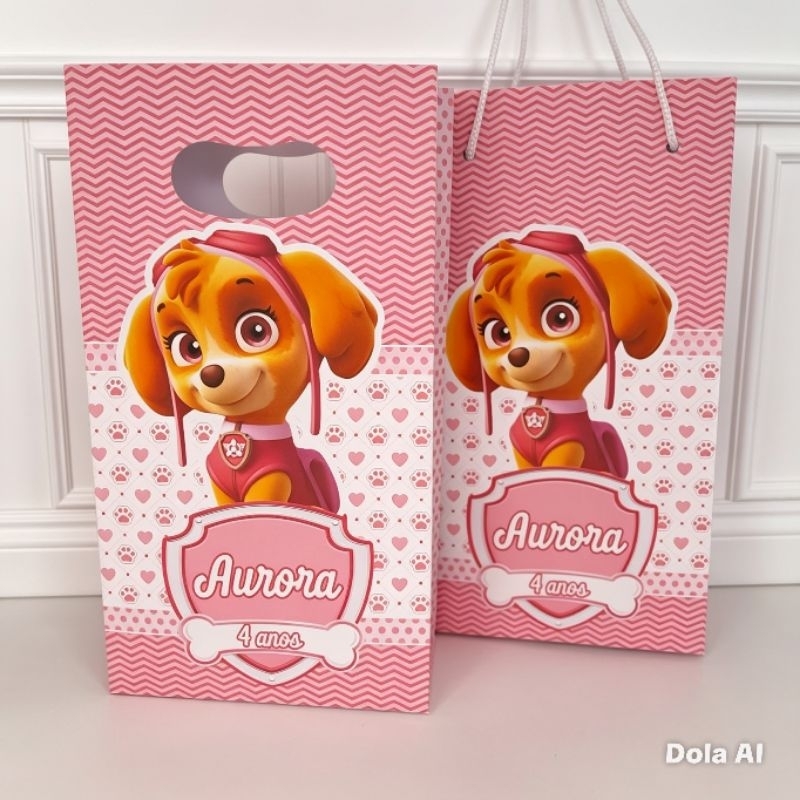 SACOLINHA PERSONALIZADA PEGUE E MONTE SKYE, PATRULHA CANINA, FESTA, LEMBRANCINHA DE ANIVERSÁRIO, PERSONALIZADO