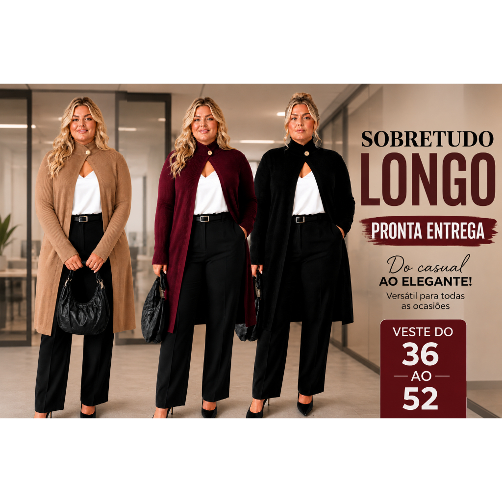 Vestido Plus Size Moda Evangélica Social Estilo Sobretudo Plus Lançamento Poncho com mangas Casaco mais vendido